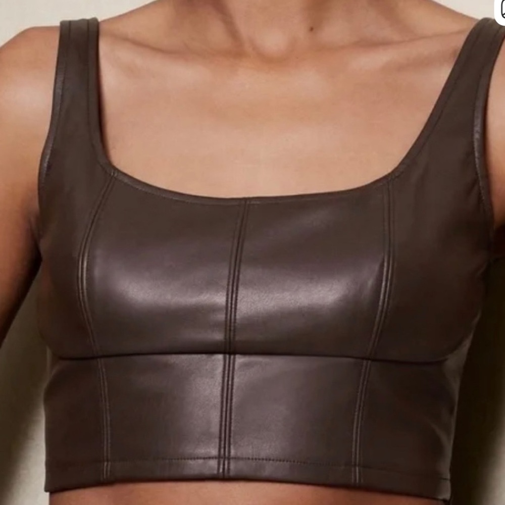 Banana Republic Crop top Vegan Leather Bustier tank Brown size 0  bust 28 inch